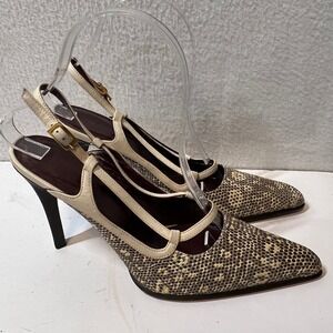 TODS Slingback Heels Snake Print Pointed‎ Toe Stiletto Women's Size 8.5